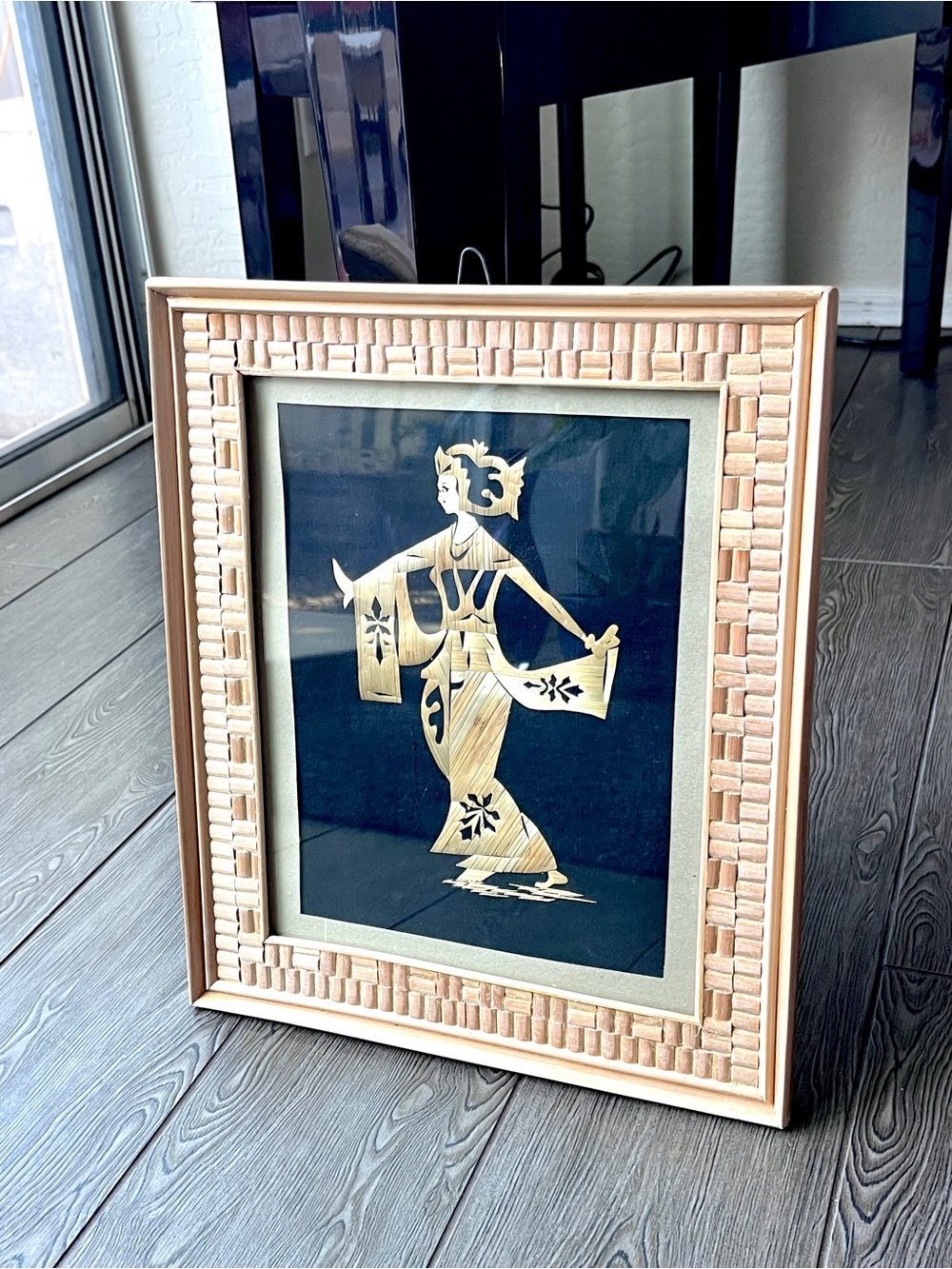 Vintage Mid-Century Balinese Rice Straw Marquetry Framed Art Traditional Dancer - Picture 2 of 5